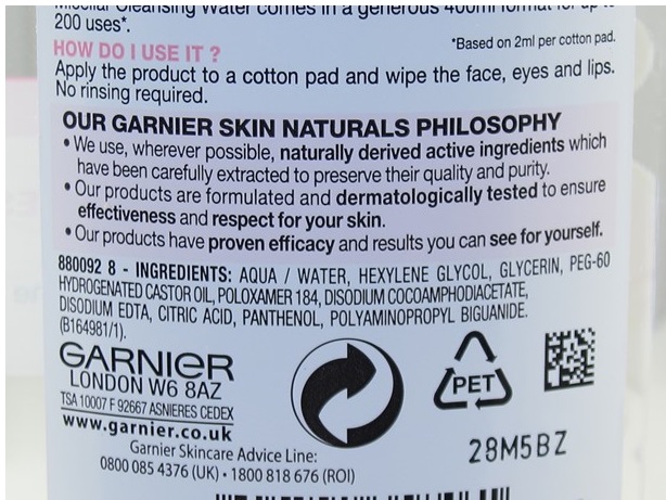 Garnier Micellar Cleansing Water ingredients